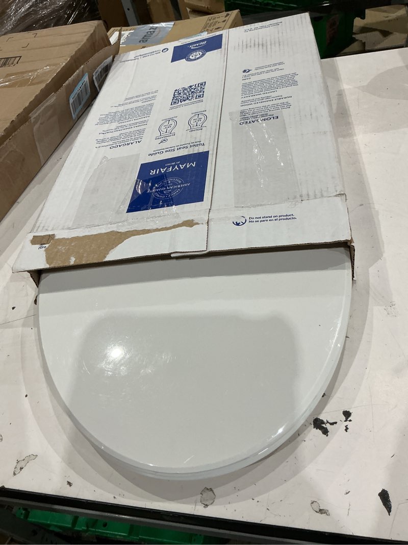 Condition photo showing As Is for clorox elongated plastic toilet seat with easy-off hinges, wiggle-free
