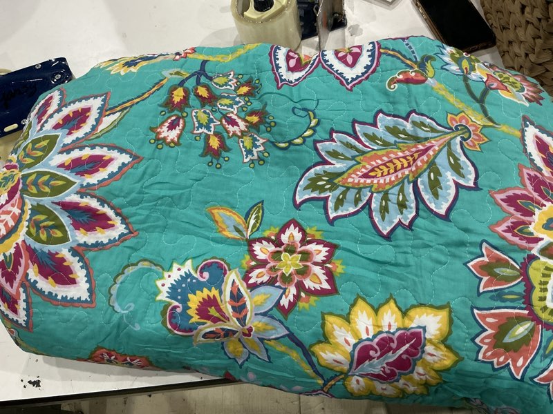 Condition photo showing As Is for visimisi cotton bedspread quilt sets reversible bedding coverlet sets comforter paisley floral bedspread (green vintage floral, queen size)