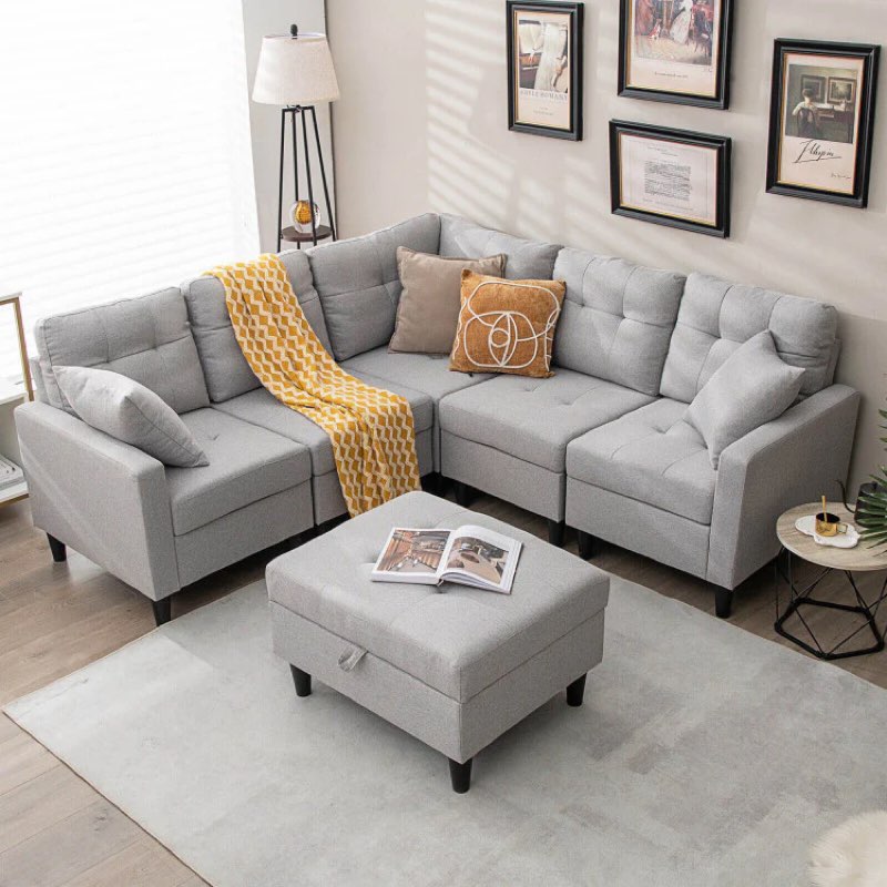 (Incomplete)(similar)L-Shaped Sectional Corner Sofa Set with Storage Ottoman-Gray
