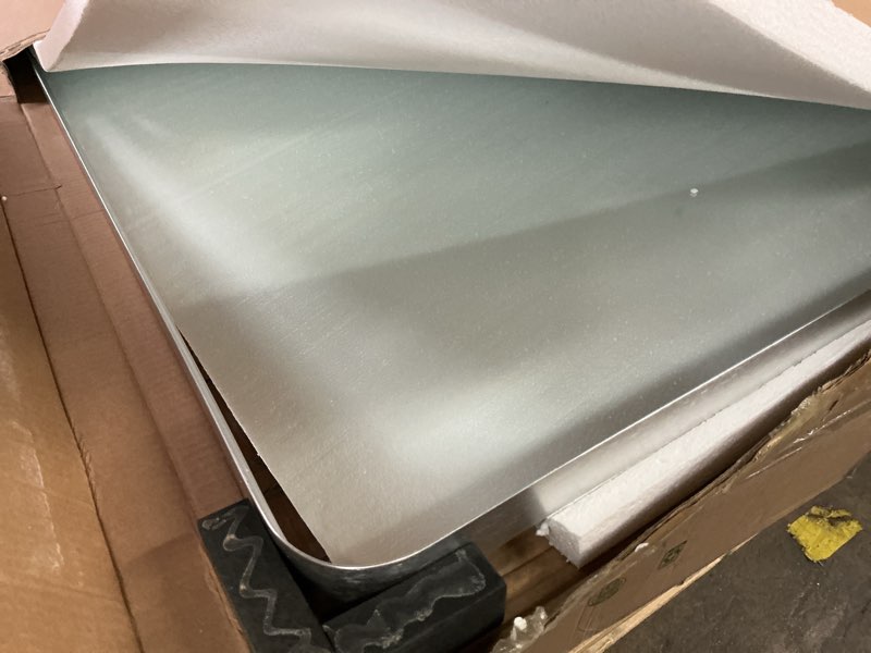 Condition photo showing Good Condition for 55"x 30" Silver Bathroom Mirror - Aluminum Framed Wall Mirror, Bathroom Wall Mounted Vanity Mirror, Bedroom, Living Room Wall Mirror, Hang Horizontally or Vertically Silver 55"L x 30"W