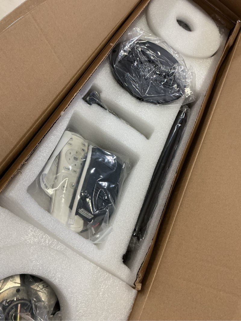 Condition photo showing Good Condition for 52” Ceiling Fans with Remote Control/Dimmer and Color Reduction with 3 Solid Wood Fan Blades, Ceiling Fan can be Used Indoors and Outdoors for Living Room, Dining Room, Pavilion Yard. Black + Walnut 52-inch