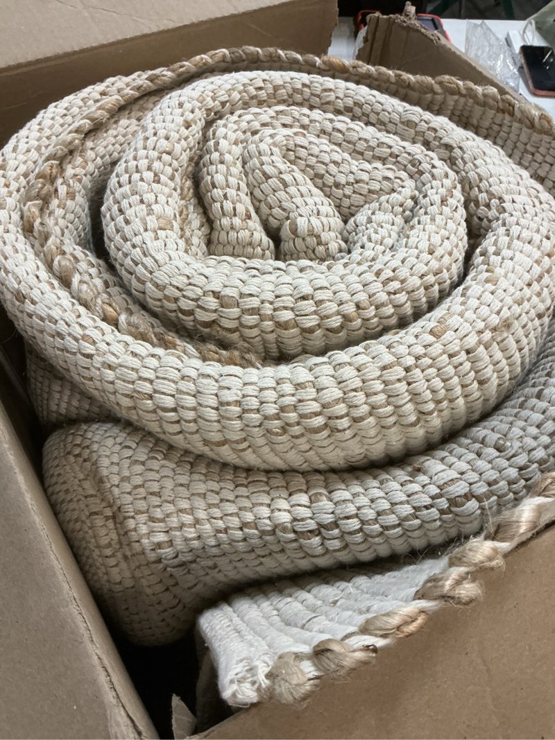 Condition photo showing As Is for Unique Loom Chindi Jute Collection Area Rug (9' x 12' 2\" Rectangle, White/ Natural) (Similar to the stock photo)