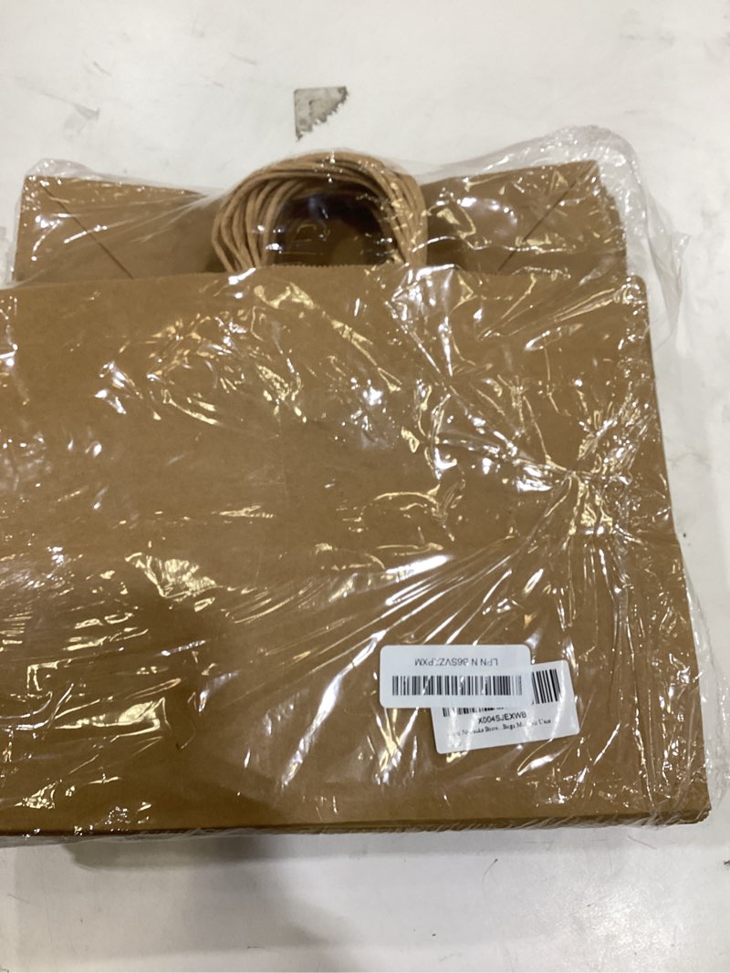 Condition photo showing As Is for qiqee 50-Packs Brown Paper Gift Bags with Handles Bulk 12.6"x4.3"x10" Wide Large Size Party Favor Bags Multiple Uses Brown Wide Large Size-50