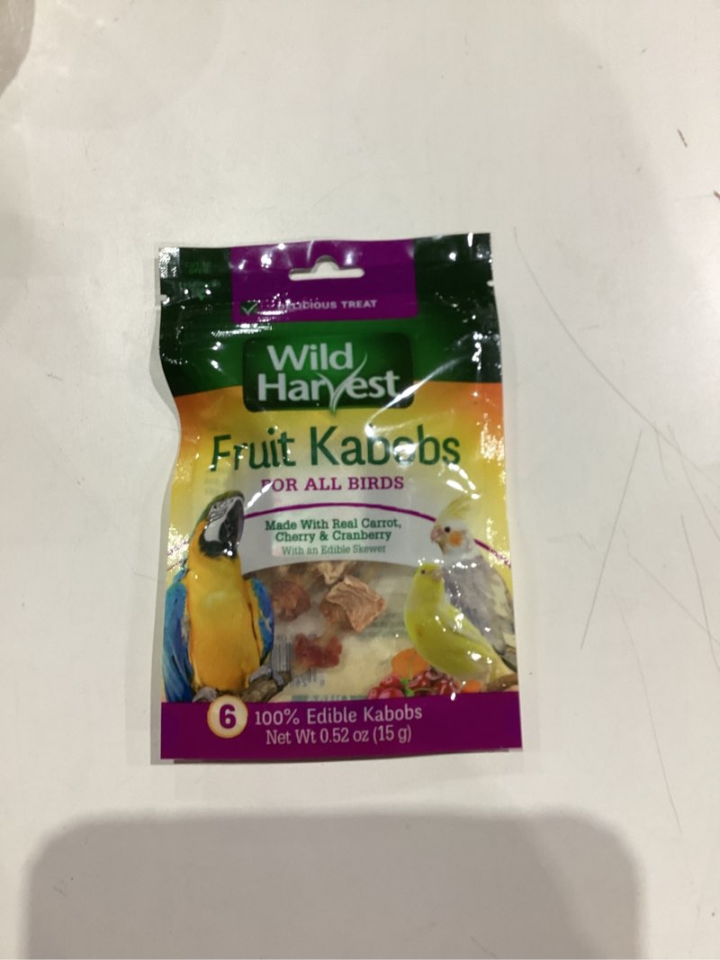 Condition photo showing New/Like New for Wild Harvest Fruit Kabobs, Treats for Birds - 6 Count, with Real Carrot, Cherry and Cranberry