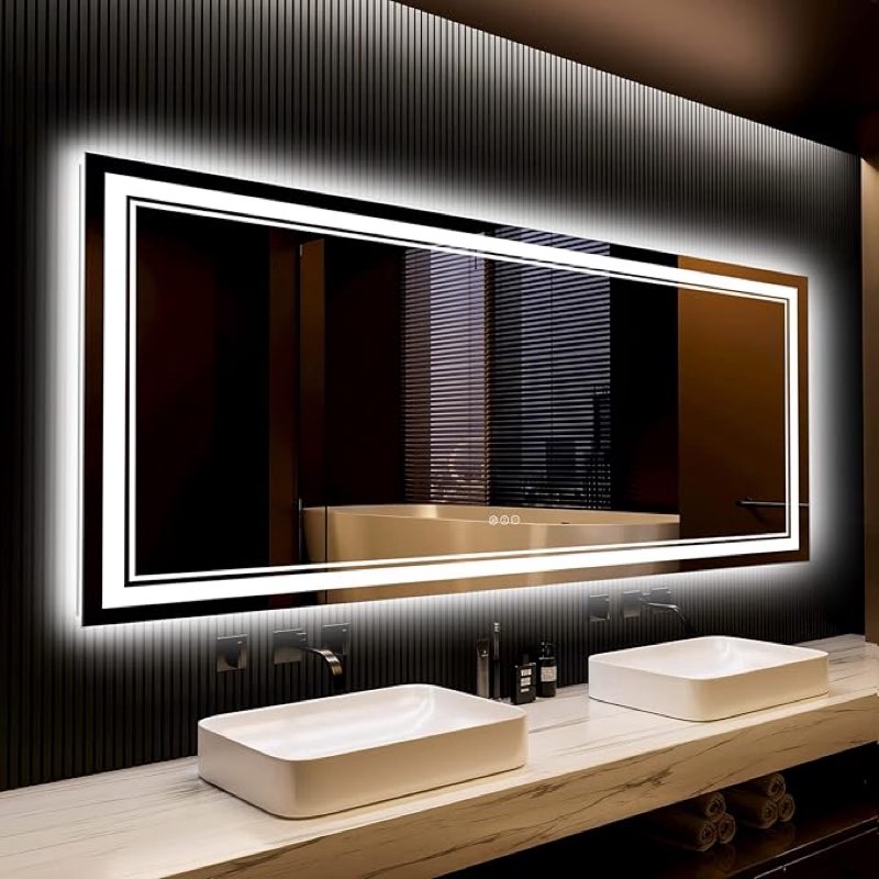 Aevar Super Bright Front & Back LED Lighted Mirror Anti Fog Aliminum 84x32inch