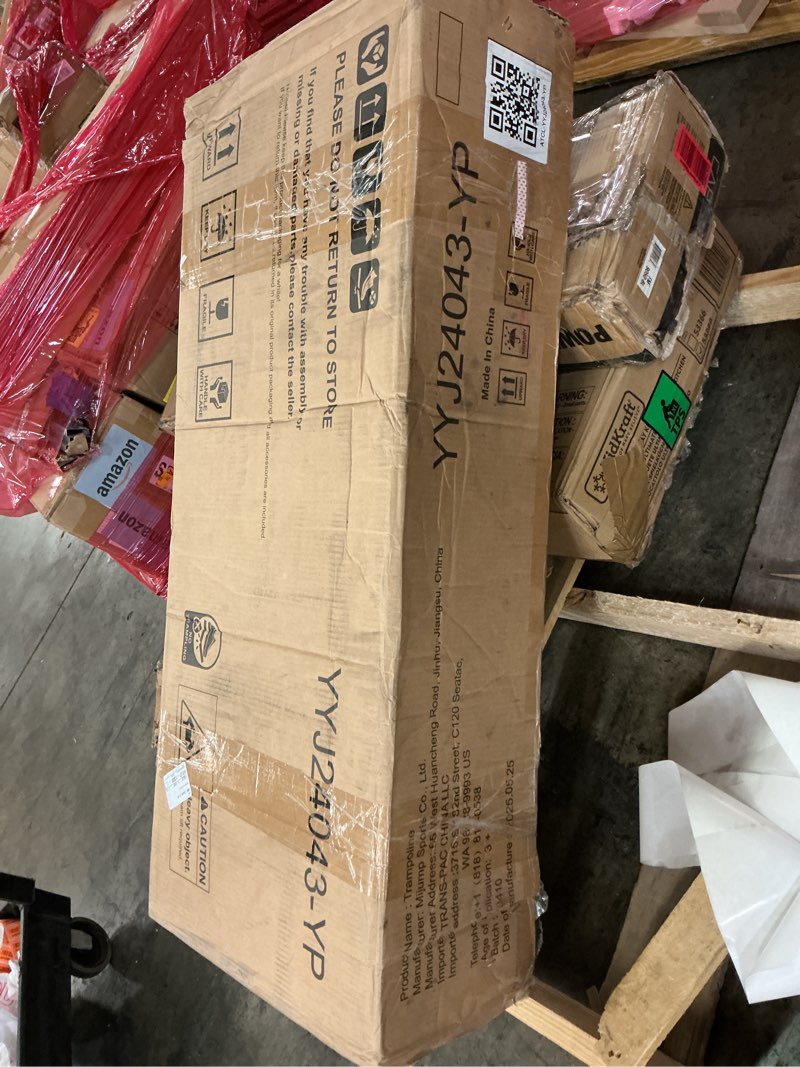 Condition photo showing As Is for Rectangle Trampoline for Kids? 78” ASTM Approved Recreational Trampolines with Swing, Enclosure Net, Mini Rectangle Trampoline for Outdoor and Backyard, Gifts for Children & Boys & Girls Blue