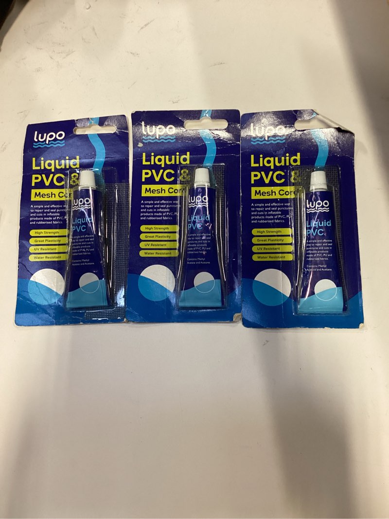 (3 tubes) Lupo Inflatable Puncture Repair Kit with Reinforcing Mesh Cord | Universal Puncture Repair Glue for Inflatable Pools, Hot Tubs, Boats, Kayaks, Canoes, Air Beds & More | Ultimate Strength PVC Glue