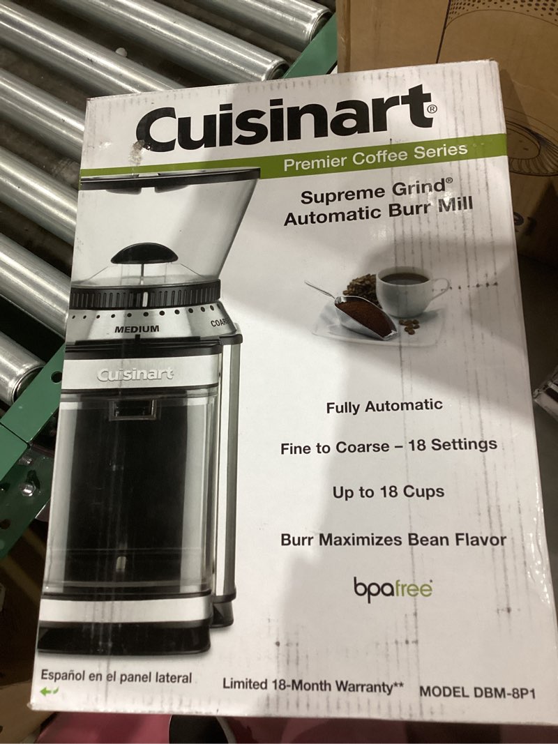 Condition photo showing Good Condition for Cuisinart Coffee Grinder, Electric One-Touch Automatic Burr Coffee Grinder with 18-Position Grind Selector, Cup Size Selector for 4 – 18 Cups, DBM-8P1, Black Stainless Burr Mill Stainless Steel