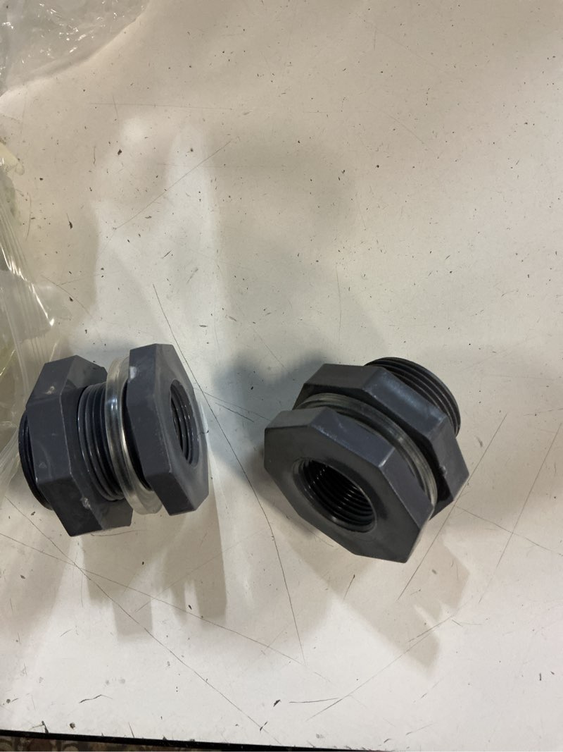 Condition photo showing New/Like New for 12pcs bulkhead fitting 1 inch pvc bulkhead with plug water tank connector adapter fitting double threaded hose adapter silicon seal gasket water tank connector for aquariums, rain bucket