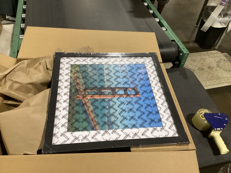 Condition photo showing As Is for pealsn 20x20 picture frame, display pictures 16 x 16 with mat or 20 x 20 without mat for wall mounting display, poster frames, black black 20x20