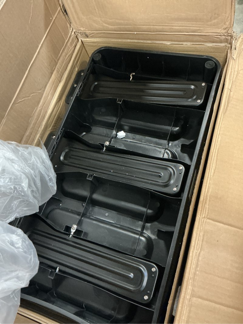 Condition photo showing As Is for Home Zone Living 16 Gallon Large Kitchen Trash Can with Three Compartments for Recycling, Stainless Steel, Matte Black, 60 Liters Total Matte Black Trash Can