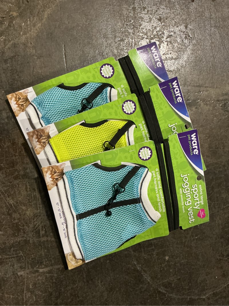 Condition photo showing Good Condition for ((BIDDING ON 3))BLUE AND YELLOW Ware Manufacturing Nylon Walk-N-Vest Pet Harness and Leash for Small Pets, Extra Large - Colors May Vary