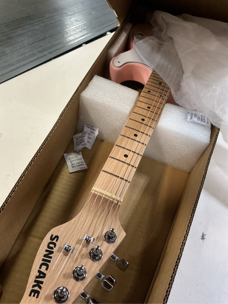 Condition photo showing Good Condition for sonicake 30" kids electric guitar for beginner, junior size solid wood body with humbucker pickup, one piece premium wood neck & fingerboard, rounded fret ends, qgt-50 (shell pink)