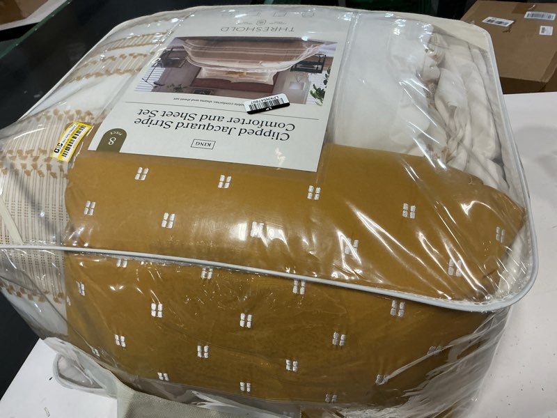 Condition photo showing Good Condition for 8pc king clipped jacquard striped comforter and sheet set yellow - threshold™
