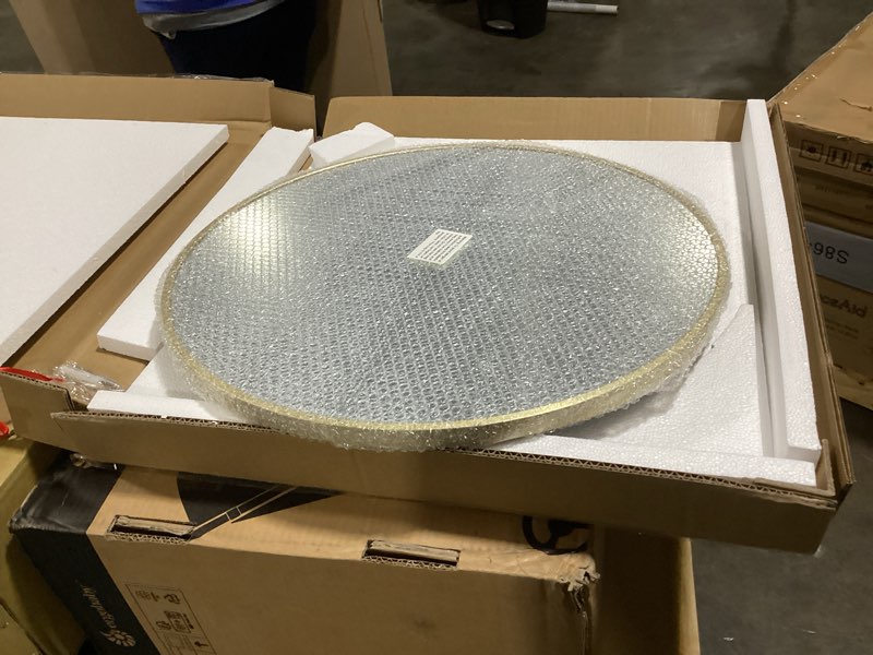 Condition photo showing Good Condition for bathroom mirror for wall, 20 inch round mirror, matte gold metal framed circle vanity mirror for bathroom bedroom living room entryway, anti-rust, tempered glass, hanging or leaning round 20"l x 20"w matte gold