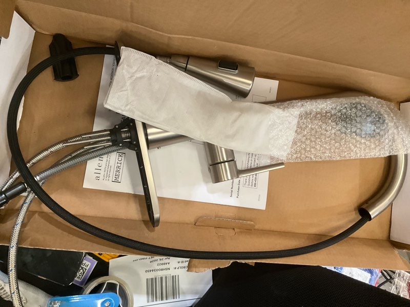 Condition photo showing As Is for allen + roth bryton stainless steel single handle 