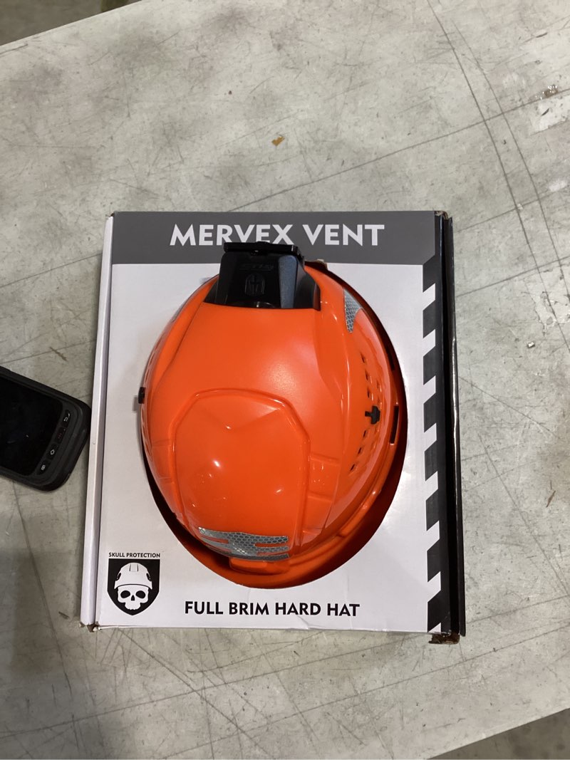 Condition photo showing New/Like New for Full Brim Hard Hat ANSI Z89.1 Type 1 & OSHA Certified Safety Helmet with Glasses and Cooling Towel,with 6-Point Suspension & Adjustable Vents Orange
