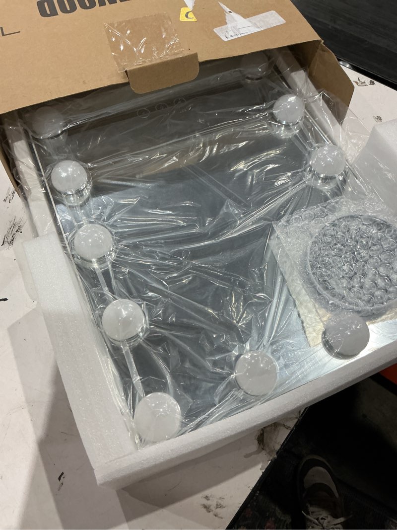 Condition photo showing Good Condition for kotdning vanity mirror with lights,lighted vanity mirror with 12 dimmable bulbs for dressing room & bedroom,3 color lighting,modes detachable 10x magnification 360°ratation (white) 14.6" l x 17" w white 16.8"l x 13.3"w