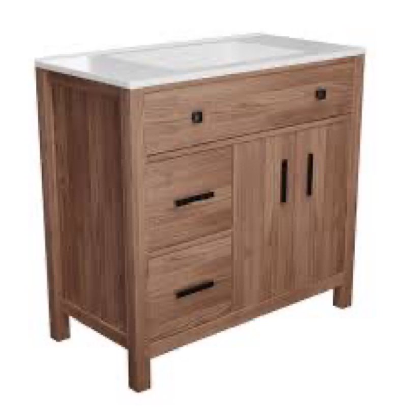 36" single bathroom vanity with resin top and sink freestanding