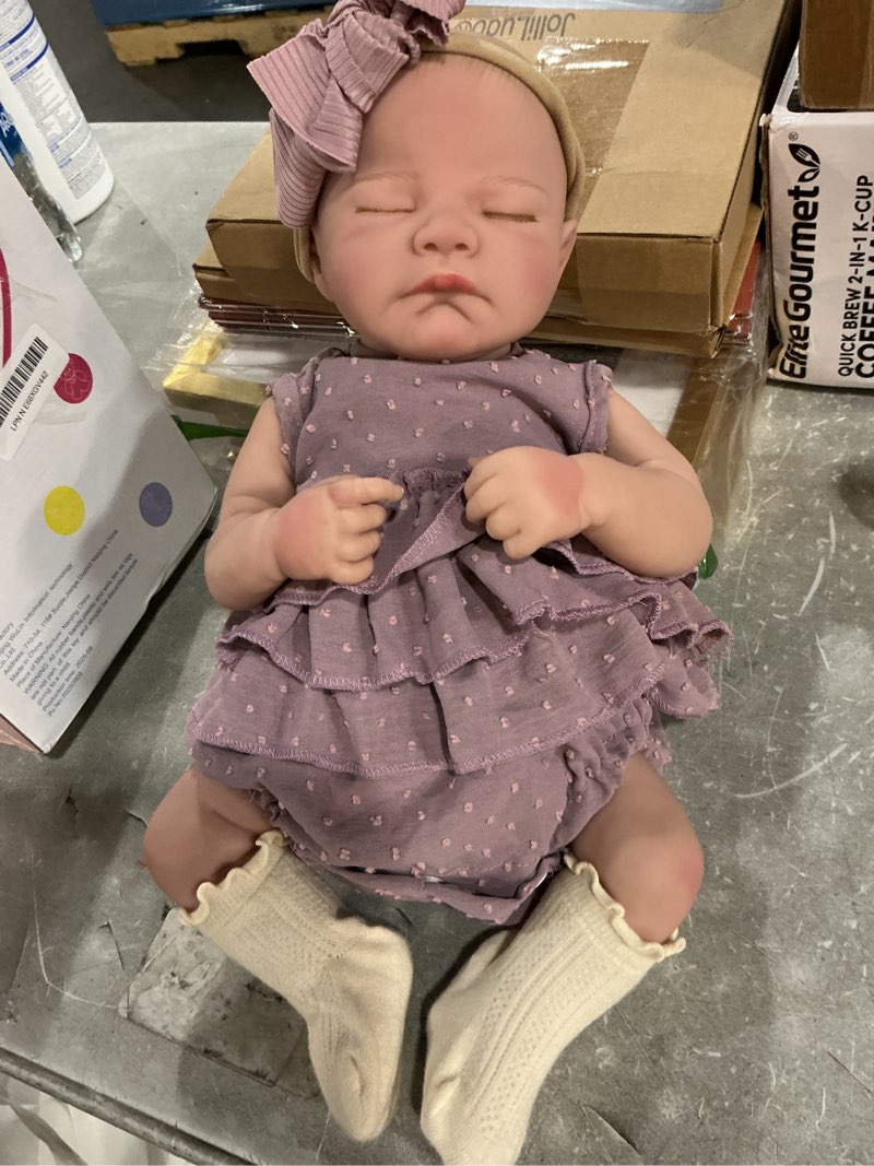 Condition photo showing Good Condition for aori lifelike reborn baby girl dolls - realistic 20-inch newborn doll with poseable limbs and feeding kit, weighted real life reborn baby doll gift set for seniors, collectors and kids 3+ purple