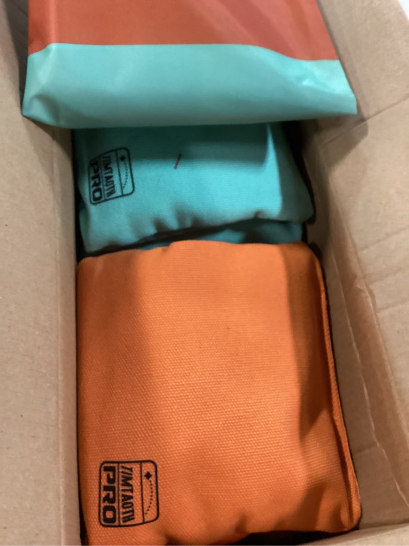 Condition photo showing Good Condition for dual sided corn hole bags professional cornhole bags set of 8 regulation corn hole bean bags slick and stick turquoise and orange