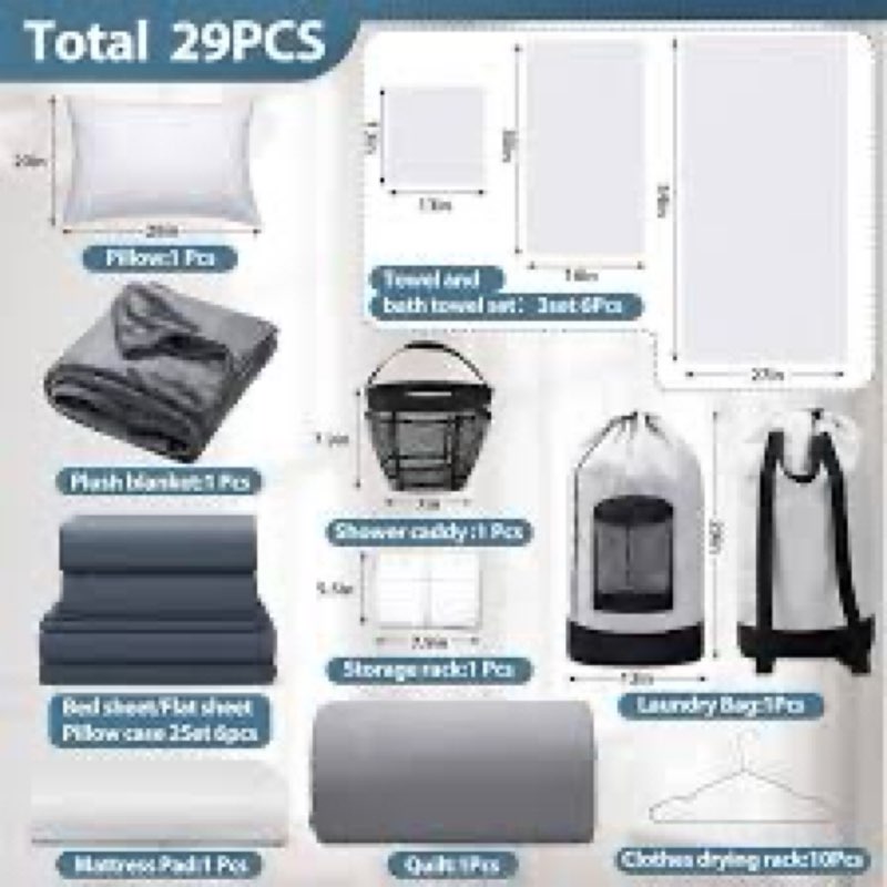 Memorywuu 29 Pcs College Dorm Twin XL Bedding Bundle Comforter College Essentials for Guys Dorm Bedd