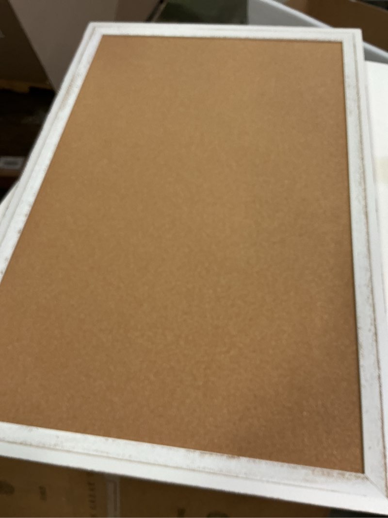 Condition photo showing Good Condition for DOLLAR BOSS White Cork Board for Wall - 24 X 18 Inches, Rustic Wooden Frame Bulletin Board, Decorative Hanging Pin Board for Office & Home Decor White 24''X 18‘’