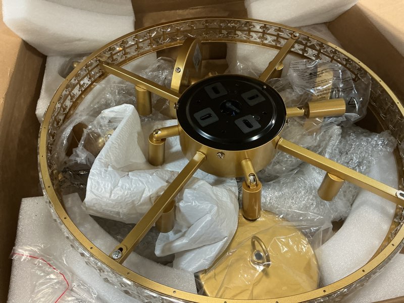 Condition photo showing Good Condition for 24" modern crystal caged fandelier, smart chandelier fan with remote and app control, double layer ceiling fan with light for dining living room bedroom, italian design-gold