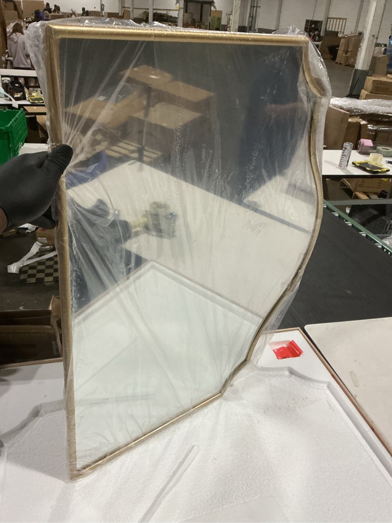 Condition photo showing New/Like New for perfnique gold scalloped mirror, 40"x29" large vintage wall mirror with tempered glass, arched antique mirror for mantel fireplace entryway living room decor gold 29"l x 40"w