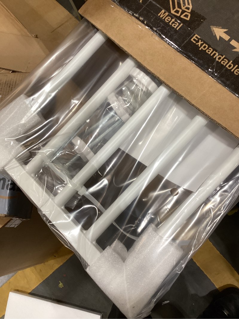 Condition photo showing New/Like New for Malier Dog Gate with a Small Door, Extra Wide All Metal Short Dog Gate Pet Gate for Stairs, 10'' Tall Pressure Mount Easy Step Over Puppy Gate Low Gate for Doorways White 10''H × 26''- 41''W