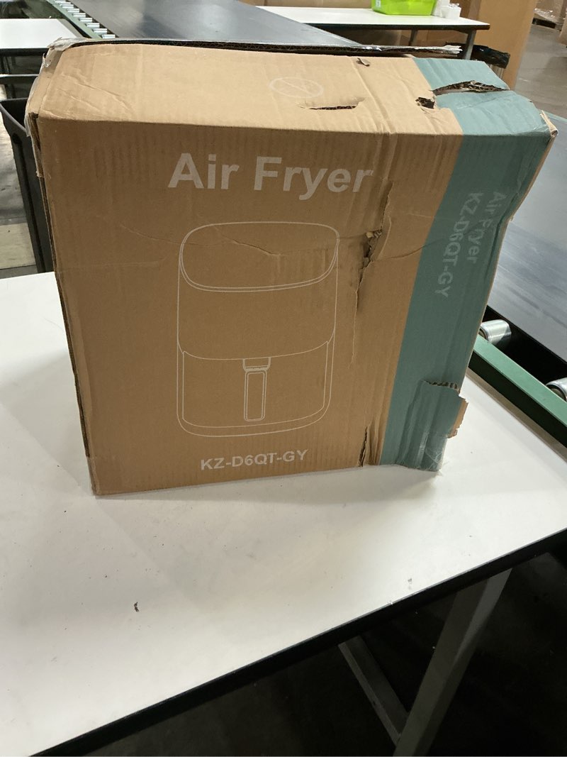 Condition photo showing Good Condition for olixis air fryer 6 quart with window square air fryer 12-in-1 air fry, roast, reheat, dehydrate, bake, steam, fries, custard, chicken, wings, sea food, vegetabels,400f grey grey 6qt