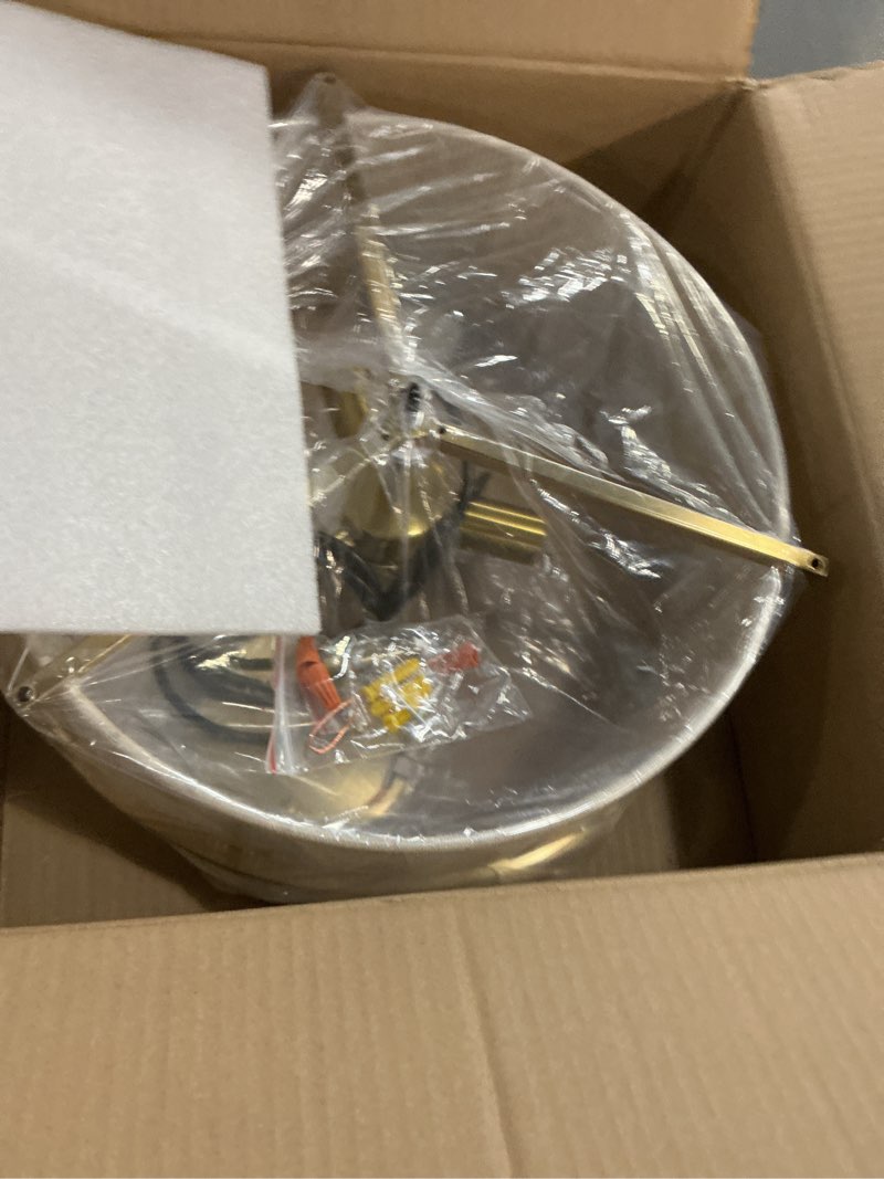 Condition photo showing New/Like New for 15.7" modern boho drum chandelier ceiling light fixture, 3-light pendant light with hand-woven rope shade, adjustable gold metal frame chandelier for kitchen island dining room bedroom foyer entryway