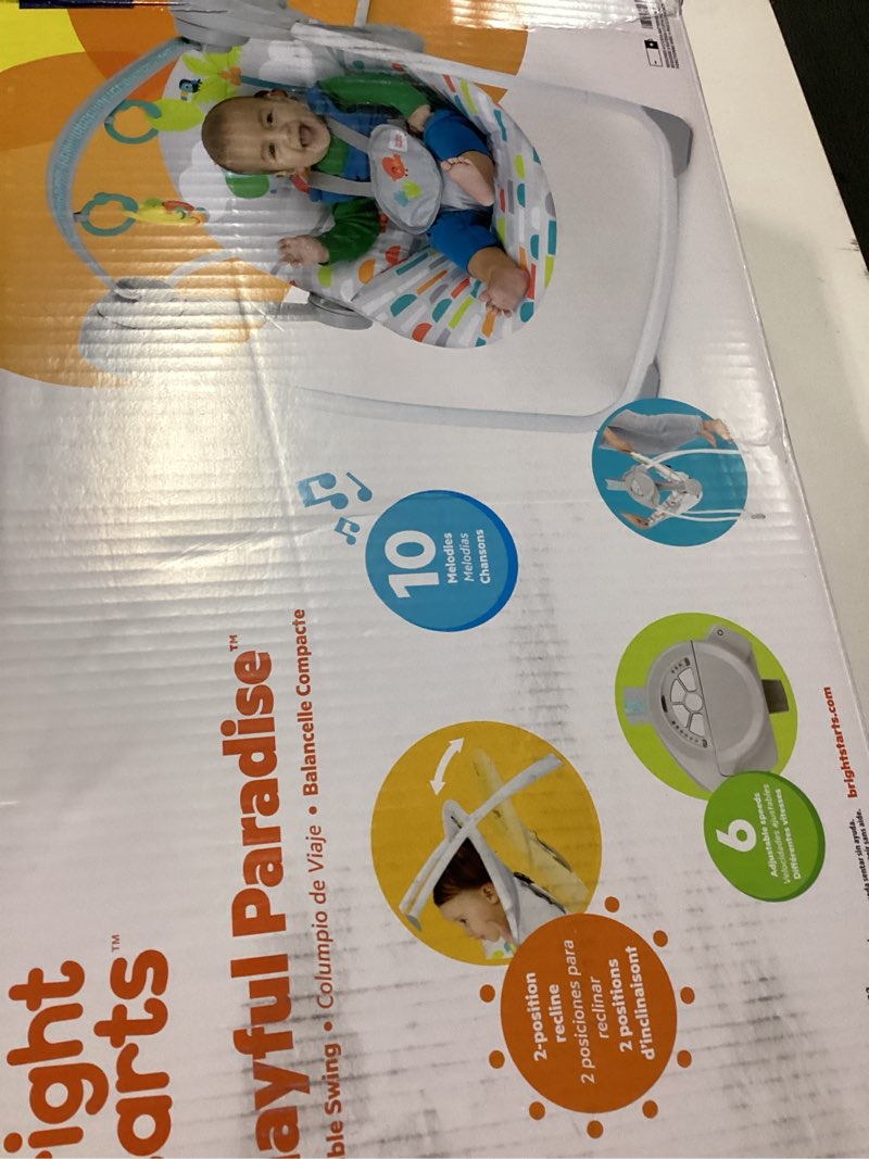 Condition photo showing New/Like New for bright starts playful paradise portable compact automatic baby swing with music, unisex, newborn +