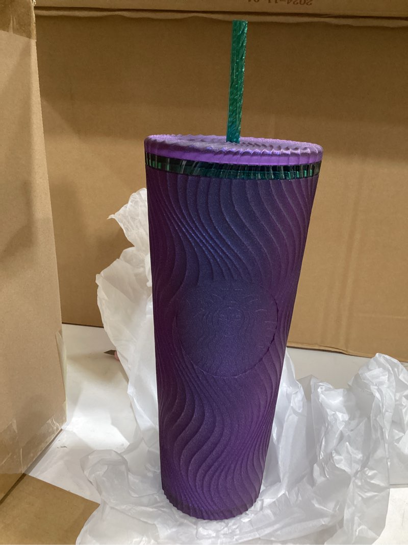 starbucks wavy plastic cold cup, 4 pack, 24 oz, reusable tumbler with straw and lid, textured wave design, bpa-free, purple with embossed siren logo