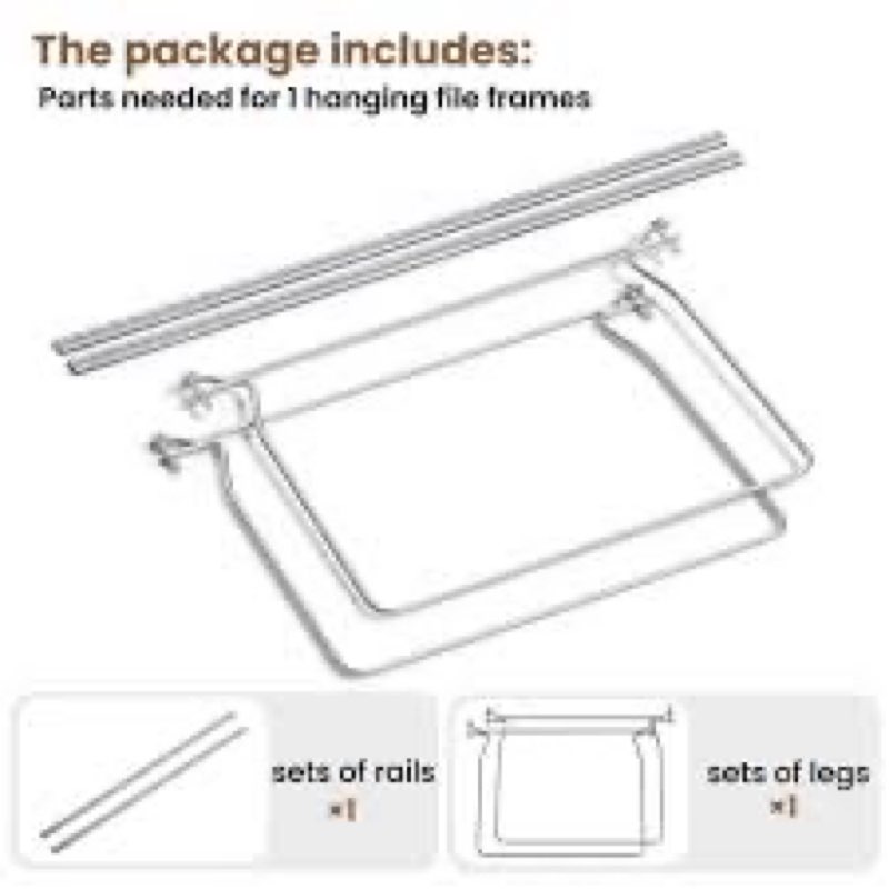 sunee hanging file folder frame, letter size files holder bars, adjustable file cabinet rails 13.5 to 17.5 inches, set of 1