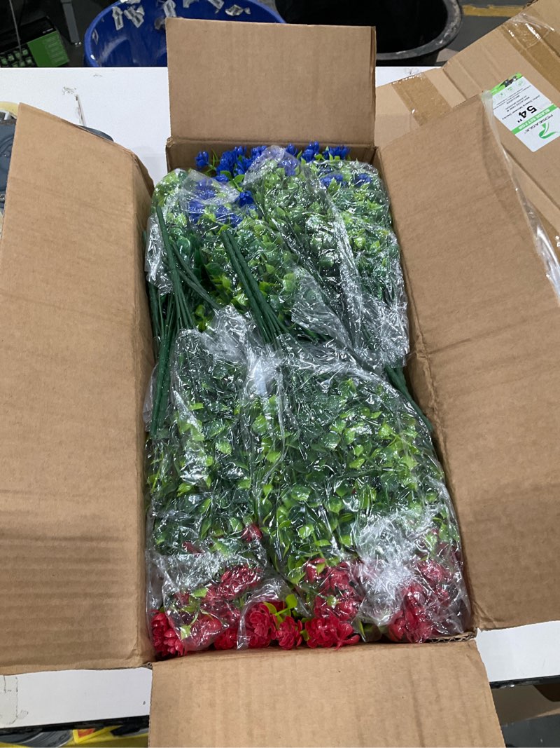 Condition photo showing Good Condition for hananona 24 pcs artificial flowers outdoor, faux artificial plants uv resistant plastic patriotic flower bulk for 4th of july hanging planter porch window home summer decor (24, red, white, blue) 24 red, white, blue