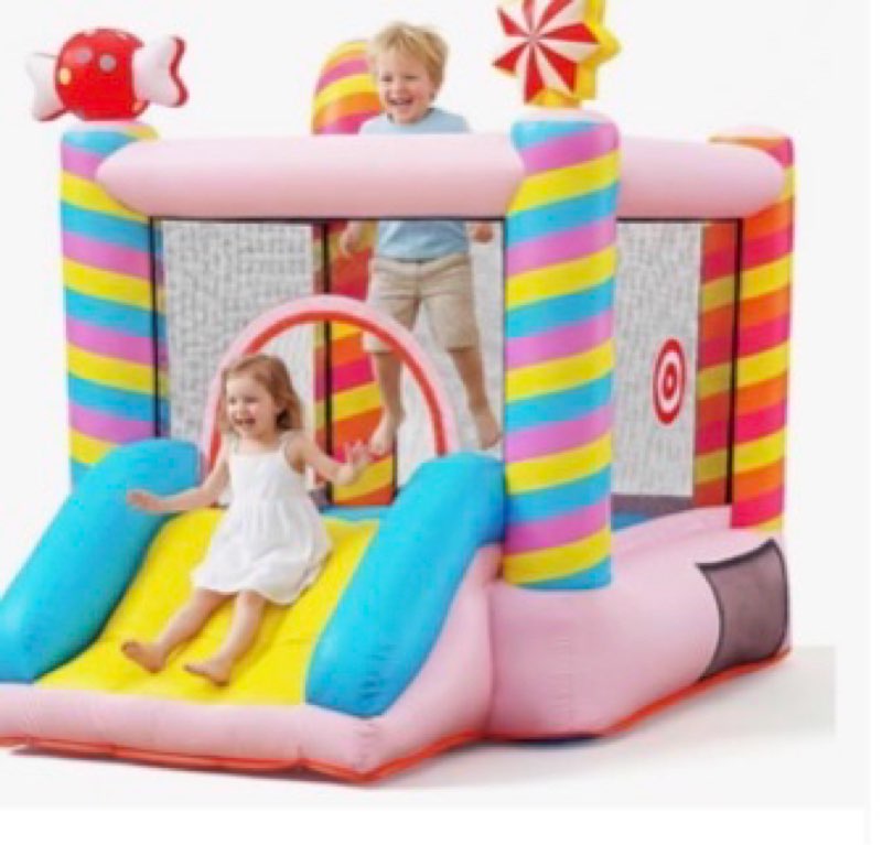 candy bounce house for kids ages 3-6, sweet inflatable bouncy castle with slide, indoor outdoor smal