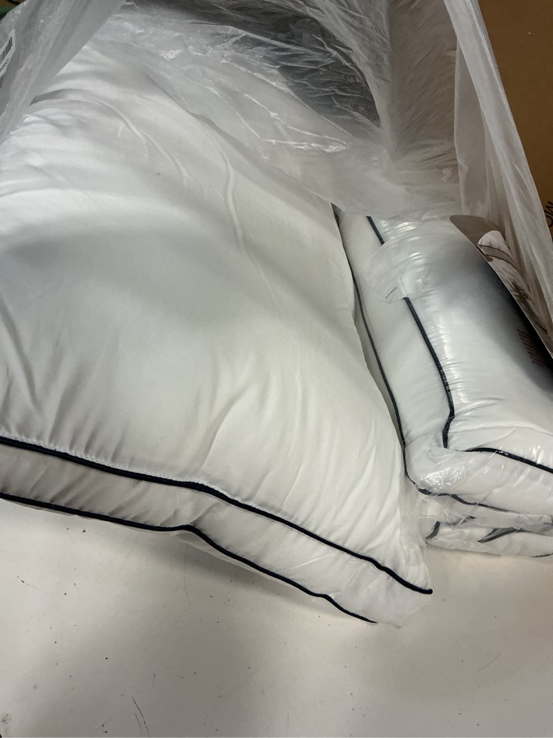 Condition photo showing Good Condition for Serta Hotel Collection Bed Pillows Queen/Standard Size Set of 2, 400 Thread Count 100% Cotton Cover, Medium Firm, Support Gusseted Down Alternative Pillow for Back, Stomach or Side Sleepers, 18" x 26"