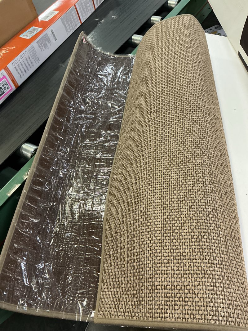 Condition photo showing Good Condition for SHACOS 2x2ft Washable Runner Rug Non Slip Low Pile Thin Woven Farmhouse Rug for Entryway Hallway Patio Kitchen Porch Indoor Outdoor Carpet, Brown 2'x6'(Runner) Neutral Brown