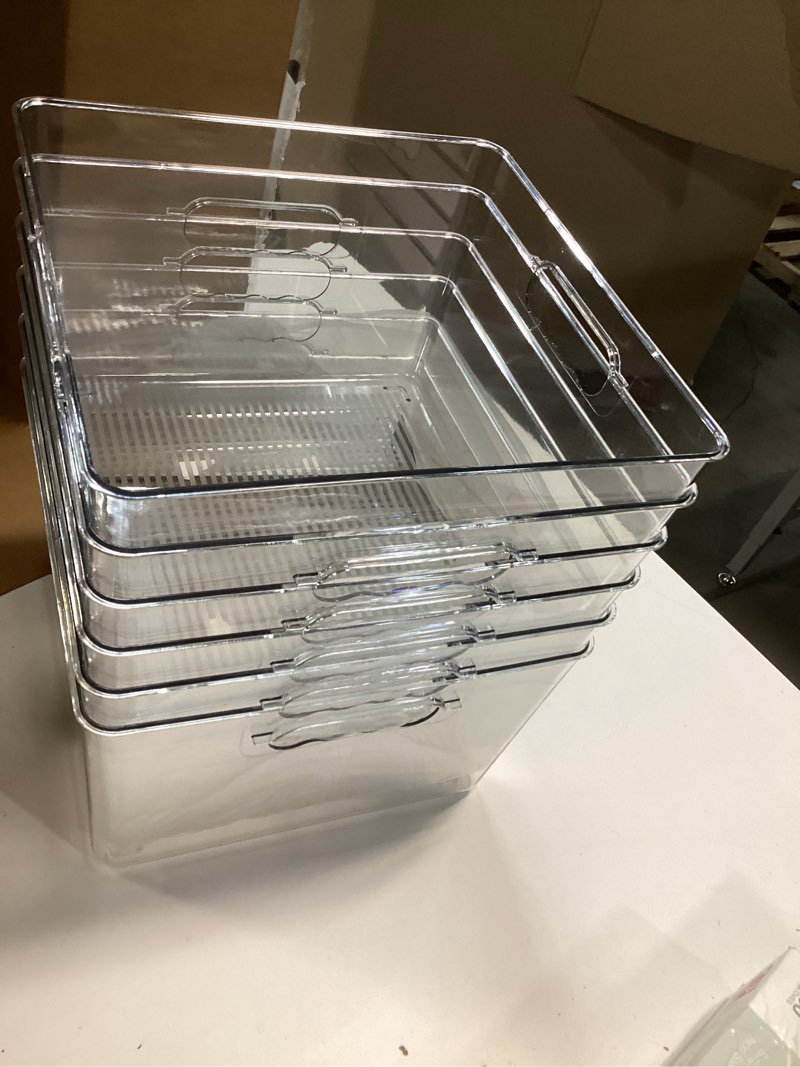 Condition photo showing Good Condition for Vtopmart 6 Pack Extra Large Clear Plastic Storage Bins,11x11 Cube Acrylic Organizer Square Containers with Handle for Pantry,Closet,LaundryRoom,Kitchen,Bathroom,UnderSink Organization 6 11inch-XXL