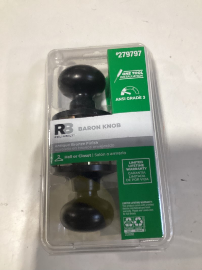 Condition photo showing Good Condition for reliabilt baron antique bronze interior or hall/closet passage door knob item #279797 | model #93560-016