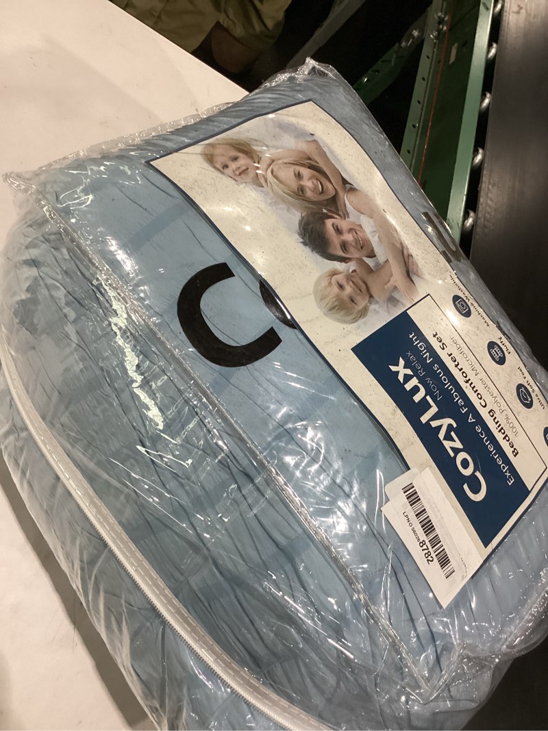 Condition photo showing Good Condition for cozylux oversized king comforter set with sheets, 7 pieces 120"x98" light blue seersucker bed in a bag, luxury soft bedding sets with down alternative comforter, sheets, pillowcases & shams, home gift light blue oversized king