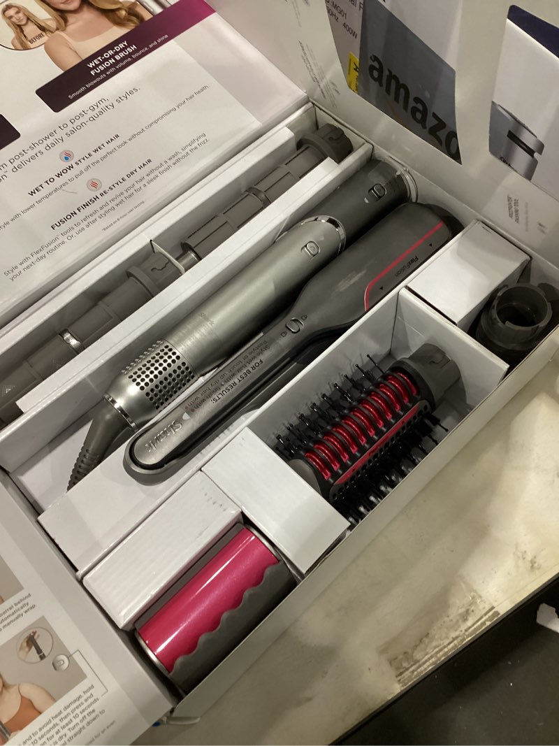 Condition photo showing As Is for Shark FlexFusion Hair Straightener & Powerful Hair Dryer with Fusion Hair Brush, Ceramic Air Styler with Auto-Wrap Hair Curlers, Concentrator, & FrizzFighter, Ceramic Plates, Metallic Mist, HD651S FlexFusion-For All Hair Types