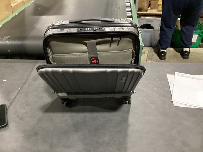 Condition photo showing Good Condition for tydeckare 16" carry on luggage with 2 laptop compartments, lightweight hardshell abs+pc suitcase with dual control tsa lock, with ykk zipper, 4 spinner silent wheels, for business travel, silver grey silver grey 16 inch