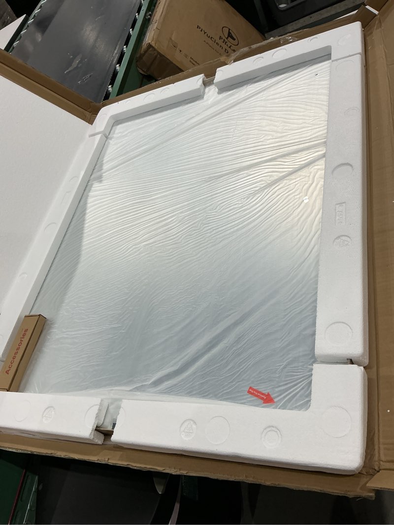 Condition photo showing Good Condition for loaao 40"x32" gold bathroom mirror, rounded rectangle gold frame mirror, brushed gold bathroom vanity mirror wall-mounted, anti-rust, tempered glass, hangs horizontally or vertically gold 40"l x 32"w
