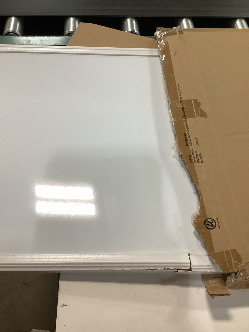 Condition photo showing As Is for U Brands Farmhouse Magnetic Dry Erase Board White Board, 30" x 20", White Wood Style Frame, Includes 2 Magnets 30"W x 20"H