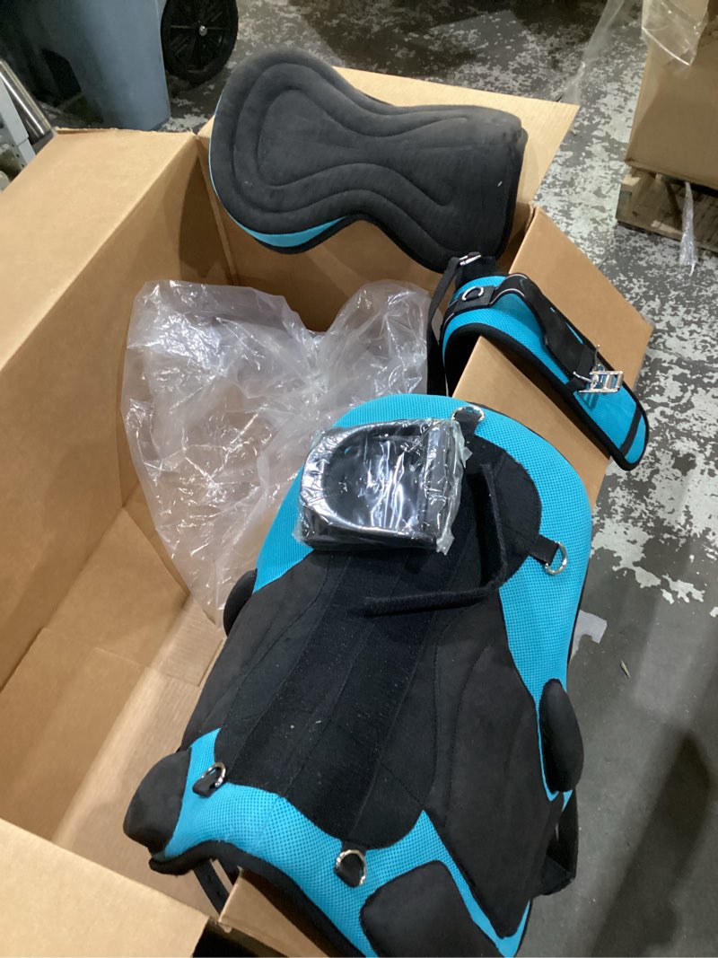 Condition photo showing Good Condition for blue and black majestic ally padded suede leather bareback pad horse riding pad with non slip breathable girth & stirrups royal blue