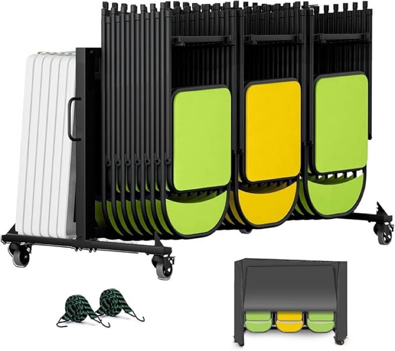 boldworks folding chair rack folding chair cart storage dolly with wheels and holder for 42 chairs or 12 tables 550 lbs capacity includes weatherproof cover