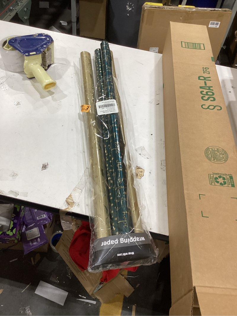 Condition photo showing New/Like New for WRAPAHOLIC 30 Inch Green Christmas Wrapping Paper Roll - Jumbo Roll Green and Gold Holiday Design with Metallic Foil Shine - 4 Rolls - 30 Inch x 120 Inch Per Roll Foil Dark Green&Gold - 4 Rolls