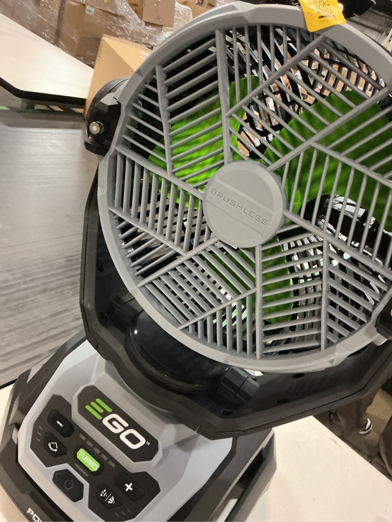 Condition photo showing Good Condition for ego 10-in high velocity indoor/outdoor oscillating misting jobsite fan, battery powered, in